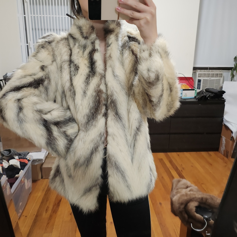 Genuine MINK FUR Coat in Cream and Black